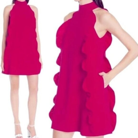 Ted Baker London Torryia Ruffle magenta dress with pockets Size 3/US 8 - Picture 1 of 15